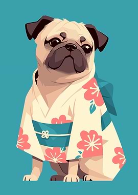 Cute Pug Puppy in Kimono