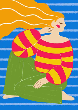 Big bright Woman in Striped Shirt