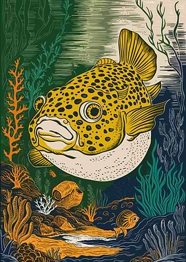 Pufferfish in Ocean Illustration