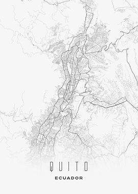 Minimalist Quito, Ecuador - Mountain Valley City Map Poster, Urban Wall Art