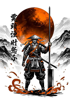 Samurai Warrior with Naginata and Katana