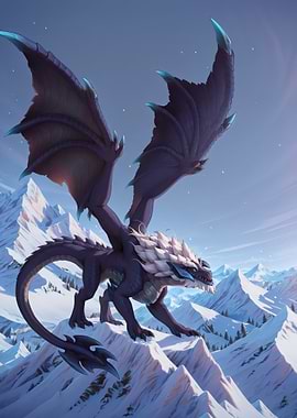 Winter Dragon on Snowy Mountain Peak