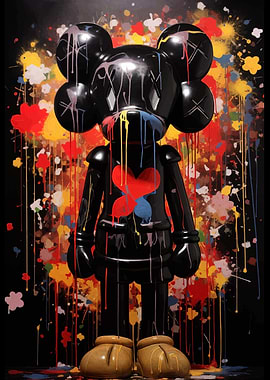 Kaws Companion with Paint Splatter Background