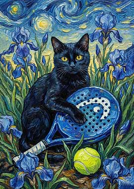 Black Cat with Paddle Racket Painting