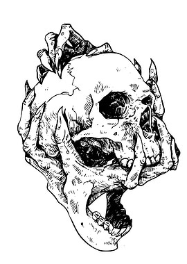 Skull gripped by hands illustration