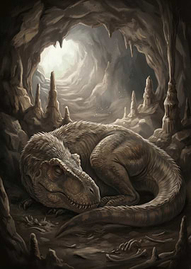 Sleeping Tyrannosaurus Rex in Cave