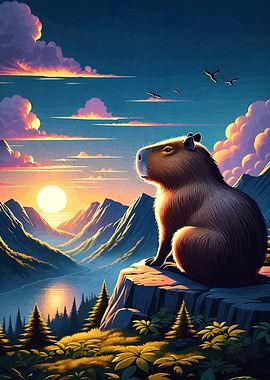 Capybara at Sunset Mountain View
