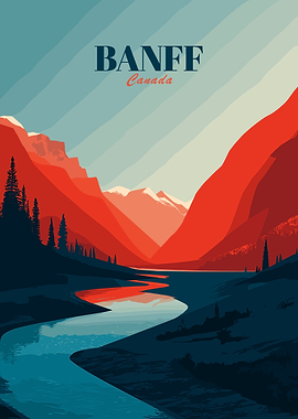 Banff Canada Landscape Illustration