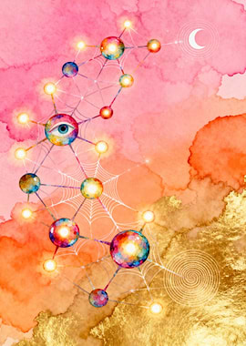 Watercolor Eye Network with Moon