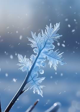 Frozen Branch with Snowflakes