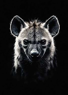Hyena Portrait on Black Background