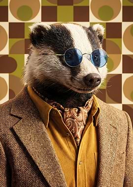 Dapper Badger in Suit and Glasses
