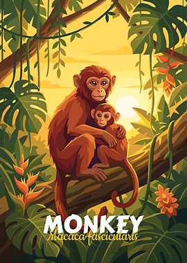 Monkey in Jungle Illustration