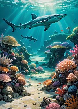 Underwater Coral Reef with Sharks