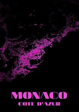 Monaco Cote D'Azur Map Pink