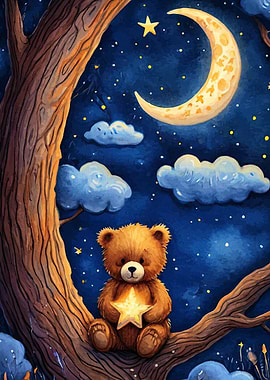 Teddy Bear with Starry Night Sky