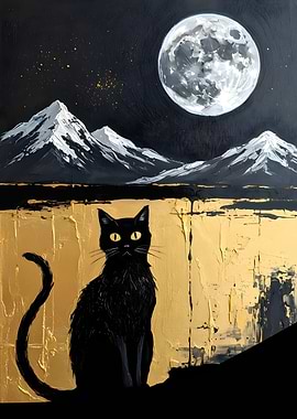 Black Cat Under Moonlight Painting