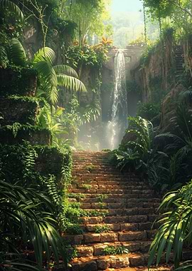 Waterfall and Stone Steps