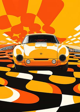 Orange Car Geometric Art