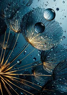 Dandelion Seeds with Water Droplets
