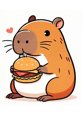 Cute Hamster with Burger Cartoon