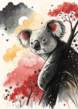 Watercolor Koala Bear in Nature