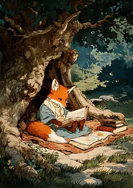 Fox Reading Under a Tree