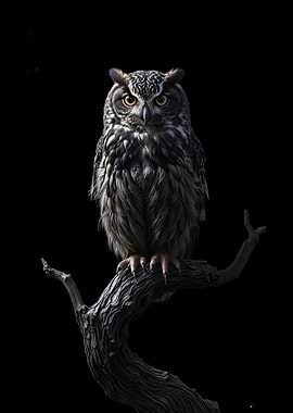 Majestic Owl in the Dark – Hyper-Realistic Wildlife Art
