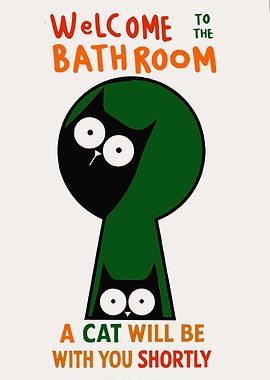 Welcome Bathroom Cat Keyhole Art