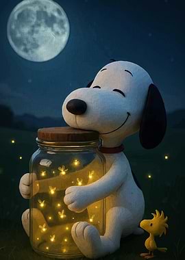 Snoopy and Woodstock with Fireflies