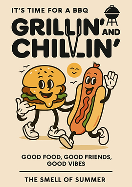 Grillin' and Chillin' BBQ Cartoon