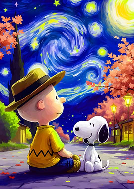Charlie Brown and Snoopy Starry Night