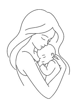 Mother and Child Line Art