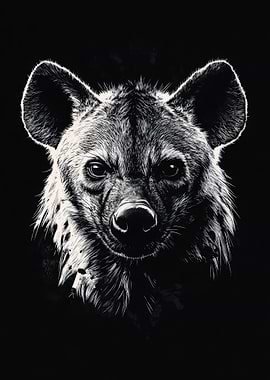 Hyena Portrait in Black and White