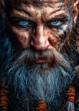 Intense Viking Portrait with Blue Eyes