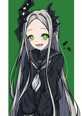 Anime Girl with Horns and Green Eyes