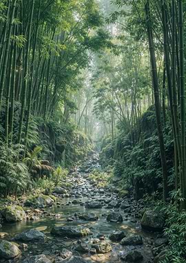 Waterfall Stone Path Emerald Forest