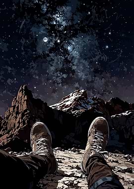 Night Mountain View with Shoes