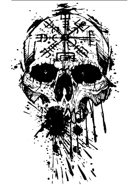Skull with Vegvisir Symbol