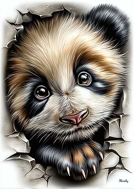 Baby Panda Breaking Through Wall Art