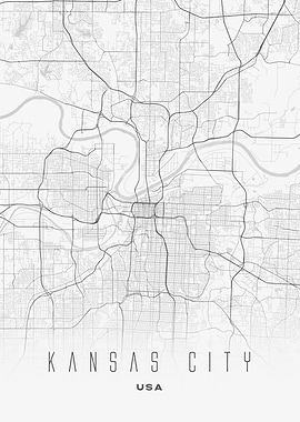 Kansas City, USA - Minimalist City Grid Map Poster, Modern Wall Art