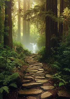 Waterfall Stone Path in The Forest