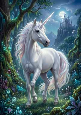 Majestic Unicorn in Enchanted Forest