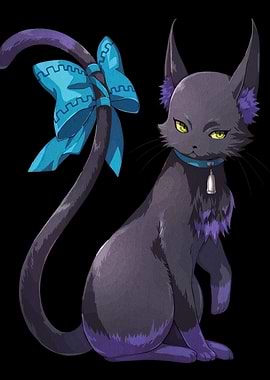 Stylized Dark Cat with Blue Bow