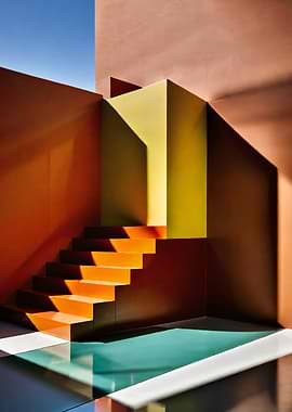 Abstract Architecture with Stairs and Pool