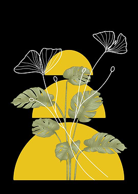 Botanical Illustration with Geometric Shapes