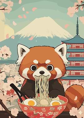Red Panda Eating Ramen in Japan