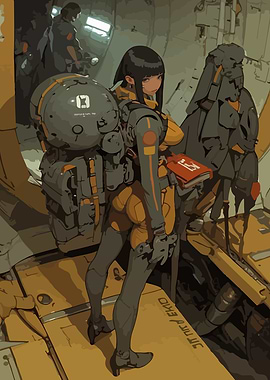 Sci-Fi Character with Backpack and Book