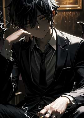 Anime man in suit smoking cigarette