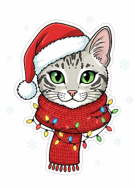 Christmas Cat with Lights and Scarf